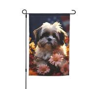 Bandiera da giardino 30,5 x 45,7 cm, doppia faccia primavera estate bandiera decorativa da cortile bandiera shih tzu cane e fiori piccola bandiera stagionale festa decorazione esterna
