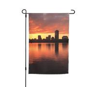 Bandiera da giardino 30,5 x 45,7 cm, doppia faccia primavera estate bandiera decorativa da cortile bandiera Boston Charles River City Skyline Tramonto piccola bandiera stagionale decorazione per