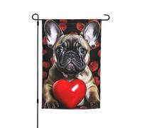 Bandiera da giardino 30,5 x 45,7 cm, doppia faccia primavera estate bandiera decorativa da cortile Bulldog francese con cuore rosso piccola bandiera stagionale decorazione per esterni