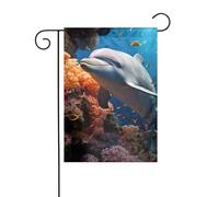 Bandiera da giardino 30,5 x 45,7 cm, doppia faccia, verticale, benvenuto, estate, bandiere, nessuna dissolvenza, bandierine per casa, delfino su corallo, decorazione per esterni