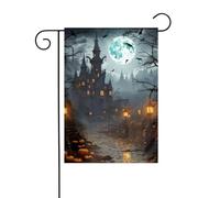 Bandiera da giardino 30,5 x 45,7 cm, doppia faccia, verticale, benvenuto, estate, bandiere, nessuna dissolvenza, bandierine per casa, castello cupo e strega, per decorazione esterna stagionale