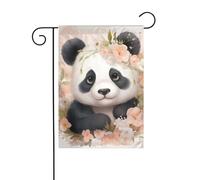 Bandiera da giardino 30,5 x 45,7 cm, doppia faccia, verticale, benvenuto, estate, bandiere, nessuna dissolvenza, bandierine per la casa, panda carino con striscione floreale per cortile stagionale
