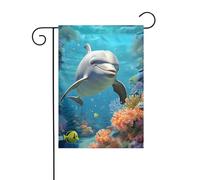 Bandiera da giardino 30,5 x 45,7 cm, doppia faccia, verticale, benvenuto, estate, bandierine per casa, delfino e corallo, per decorazione esterna stagionale