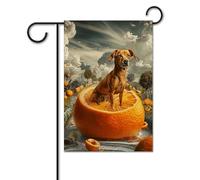 Bandiera da giardino, 30,5 x 45,7 cm, doppia faccia, verticale, con cane seduto su arancione, bandiera di benvenuto, piccole bandiere decorative per esterni per tutte le stagioni, striscioni per casa