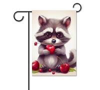 Bandiera da giardino, 30,5 x 45,7 cm, doppia faccia, verticale, con procione che tiene una ciliegia, bandiera di benvenuto, piccole bandiere decorative per esterni per tutte le stagioni, striscioni