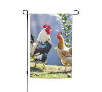 Bandiera da giardino, 30,5 x 45,7 cm, doppia faccia, verticale, per esterni, per feste, gallo e gallina, piccola bandiera di benvenuto in iuta per esterni, patio, cortile, prato