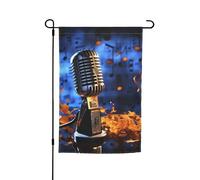 Bandiera da giardino 30,5 x 45,7 cm, doppia faccia, verticale, per esterni, per vacanze, con microfono con note musicali, bandiere da giardino, piccola bandiera di benvenuto in iuta per esterni, patio
