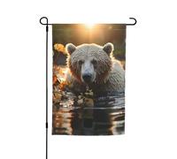Bandiera da giardino, 30,5 x 45,7 cm, double face, per cortile, resistente alle intemperie, bandiere verticali per esterni, orso che attraversa il fiume, bandiera di benvenuto bandiera primaverile