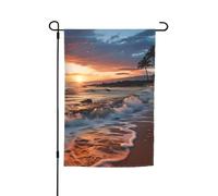 Bandiera da giardino, 30,5 x 45,7 cm, double face, per vacanze in campagna, spiaggia, tramonto e onde del mare, nuvole, striscione stagionale per esterni, per primavera, estate, prato, portico