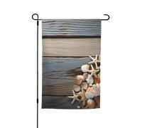 Bandiera da giardino 30,5 x 45,7 cm, double face, primavera, estate, benvenuto, giardino, conchiglie, su tavola di legno, decorazione per esterni, bandiera, bandiera, festività, stagionale, cartello