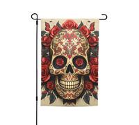 Bandiera da giardino, 30,5 x 45,7 cm, double face, resistente agli agenti atmosferici, bandiere verticali per esterni, con teschio di rosa rossa, bandiera di benvenuto, bandiera primaverile stagionale