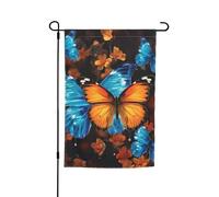 Bandiera da giardino, 30,5 x 45,7 cm, double face, resistente alle intemperie, bandiere verticali per esterni, farfalle blu e arancioni, bandiera di benvenuto bandiera primaverile stagionale per prato