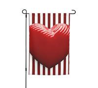 Bandiera da giardino, 30,5 x 45,7 cm, double face, resistente alle intemperie, bandiere verticali per esterni, a righe rosse e bianche, a forma di cuore, bandiera di benvenuto, bandiera primaverile
