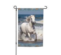 Bandiera da giardino, 30,5 x 45,7 cm, double face, resistente alle intemperie, bandiere verticali per esterni, cavallo bianco che corre sul mare, bandiera di benvenuto bandiera primaverile stagionale