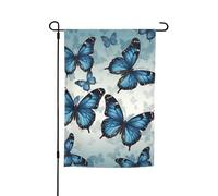Bandiera da giardino, 30,5 x 45,7 cm, double face, resistente alle intemperie, bandiere verticali per esterni, farfalla blu, bandiera di benvenuto, bandiera primaverile stagionale per prato e patio