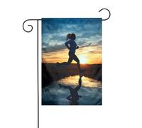 Bandiera da giardino 30,5 x 45,7 cm double face verticale benvenuto bandiere estive no dissolvenza bandiere casa blu ragazza attiva corsa tramonto Yard Banner per stagionale fattoria cortile