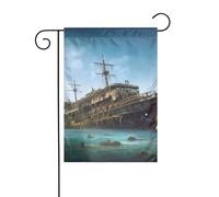Bandiera da giardino 30,5 x 45,7 cm double face verticale benvenuto bandiere estive no dissolvenza bandiere casa abbandonata nave da crociera in mare banner per cortile stagionale decorazione esterna