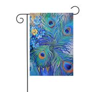 Bandiera da giardino 30,5 x 45,7 cm double face verticale benvenuto bandiere estive senza sbiadimento bandiere per la casa fiore piuma di pavone pittura a olio piuma blu cortile banner per cortile