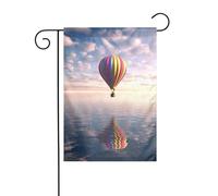 Bandiera da giardino 30,5 x 45,7 cm, double face, verticale, benvenuto, estate, nessuna dissolvenza, bandierine per la casa, mongolfiera sopra il mare, striscione per cortile stagionale, decorazione