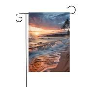 Bandiera da giardino 30,5 x 45,7 cm, double face, verticale, benvenuto, estate, non sbiadisce, bandiere per la casa, spiaggia, Hawaii, tramonto, onde del mare, nuvole, striscione per cortile