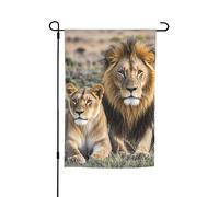 Bandiera da giardino 30,5 x 45,7 cm su entrambi i lati, bandiera da giardino con leone africano e leonessa, striscione stagionale per esterni, per primavera, estate, prato, portico, decorazione per la