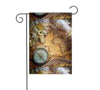 Bandiera da giardino 30,5 x 45,7 cm WHJDPP Compass e Vecchio Mappa del mondo Immagine decorazione del giardino spessa resistente alle pieghe per giardino esterno prato terrazza