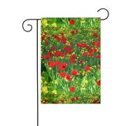 Bandiera da giardino 30,5 x 45,7 cm WHJDPP Red Poppy Field Farm Prato Paesaggio Immagine decorazione del giardino spessa resistente alle rughe per giardino esterno prato terrazza