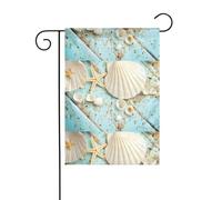 Bandiera da giardino 30,5 x 45,7 cm YUGTAEE Ocean Sea Beach Seashells Stella marina Stampa blu decorazione da giardino spessa resistente alle rughe per giardino esterno prato terrazza