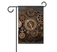 Bandiera da giardino 31 x 46 cm verticale doppia faccia esterna bandiera di benvenuto Steampunk ingranaggi orologio bandiera decorativa da giardino piccola bandiera da giardino per portico esterno