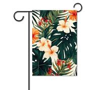 Bandiera da giardino 31 x 46 cm verticale doppia faccia esterna bandiera di benvenuto tropicale estate hawaiana fiore foglie di palma bandiera decorativa da giardino piccola bandiera da giardino per