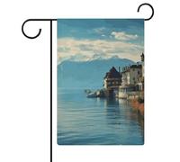 Bandiera da giardino 32,6 x 47,5 cm, doppia faccia, bandiera di benvenuto con lago di Ginevra, Svizzera, bandiere di benvenuto, decorazione stagionale, per esterni, patio, prato, portico, fattoria