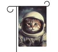 Bandiera da giardino 32,6 x 47 cm a doppia faccia animale gatto astronauta bandiere di benvenuto stagionali decorative per cortile bandiere da giardino piccole bandiere da giardino per esterni patio