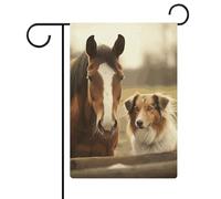 Bandiera da giardino 32,6 x 47 cm a doppia faccia Collie cane e cavallo insieme bandiere di benvenuto stagionale decorativa cortile all'aperto bandiere da giardino piccole bandiere da giardino per