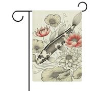 Bandiera da giardino 32,6 x 47 cm a doppia faccia con pesci giapponesi carpa foglie fiori bandiere di benvenuto bandiere decorative stagionali per cortile all'aperto piccole bandiere da giardino per