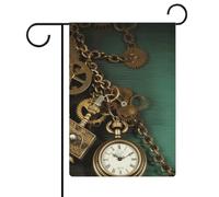 Bandiera da giardino 32,6 x 47 cm bifacciale Steampunk orologi chiavi e catene bandiere di benvenuto bandiere decorative stagionali per cortile all'aperto piccole bandiere da giardino per esterni
