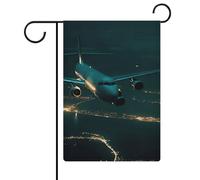 Bandiera da giardino 32,6 x 47 cm con aereo a doppia faccia che vola di notte, bandiere di benvenuto decorative stagionali per cortile all'aperto piccole bandiere da giardino per esterni patio prato