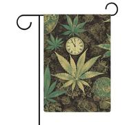 Bandiera da giardino 32,6 x 47 cm, doppia faccia, a puff in time, marijuana, bandiere di benvenuto, decorazione stagionale, per esterni, piccola bandiera da giardino, per esterni, patio, prato