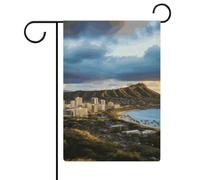 Bandiera da giardino 32,6 x 47 cm, double face, skyline hawaiano, testa di diamante, vulcano, bandiere di benvenuto, decorazione stagionale, per esterni, per esterni, patio, prato, portico, fattoria