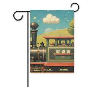 Bandiera da giardino, 32 x 47 cm, da appendere, a vapore, piccolo treno, benvenuto, bandiera da giardino, bandiere da cortile per esterni, decorazioni per la casa per prato e portico