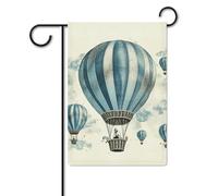 Bandiera da giardino, 32 x 47 cm, da appendere, blu, mongolfiera, benvenuto, da giardino, per esterni, decorazioni per la casa, per prato e portico