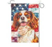 Bandiera Da Giardino 4Th Of July Patriotic American Cavalier King Charles Spaniel Welcome, For Independence Day Garden Flag Premium Bandiera Da Cortile Durevole Bandiere Decorative Per 30X45CM