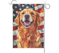 Bandiera Da Giardino 4Th Of July Patriotic American Golden Retriever Welcome, For Independence Day Bandiera Verticale Premium Garden Flag Durevole Bandiera Da Cortile Per Esterno 30X45CM