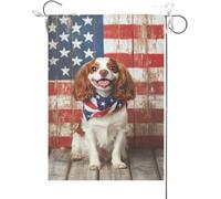 Bandiera Da Giardino 4Th Of July Patriotic,Cavalier King Charles Spaniel American Independence Day Bandiere Decorative Premium Bandiera Da Cortile Durevole Garden Flag Per Esterno 30X45CM
