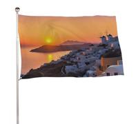Bandiera da giardino 61 x 88,9 cm per esterni a prova di sbiadimento bandiera decorativa da cortile bandiera grecia isola tramonto paesaggio grande bandiera con occhielli in ottone banner resistente