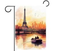 Bandiera da giardino 71,1 x 101,6 cm, bandiera di benvenuto su entrambi i lati, per matrimoni, casa, esterni, giardino, decorazione per giovani amanti sulla torre di Parigi sul lago