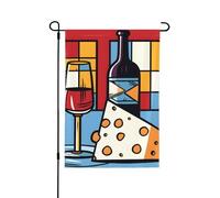 Bandiera da giardino, 71 x 101 cm, a doppia faccia, bandiera da giardino con formaggio vino rosso geometria astratta per esterni, decorazione per la casa