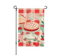 Bandiera da giardino, 71 x 101 cm, a doppia faccia, bandiera rossa a scacchi, torta, pizza, frutta, decorazione da giardino per la casa