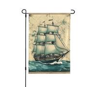 Bandiera da giardino, 71 x 101 cm, a doppia faccia, vintage, con mappa nautica, bussola, decorazione per la casa