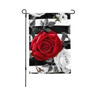 Bandiera da giardino 71 x 101 cm bandiera verticale per esterni piccola bandiera da cortile a strisce bianche nere fiori di rosa rossa bandiere da giardino bandiere estive di benvenuto per esterni