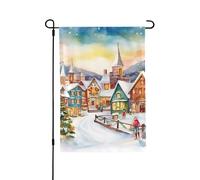 Bandiera da giardino 71 x 101 cm doppia bandiera verticale per esterni piccola bandiera da giardino acquerello magico villaggio di Natale bandiere da giardino bandiere di benvenuto estive per esterni